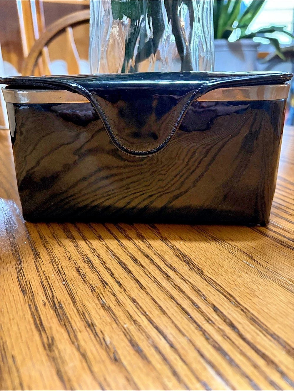 Vintage Mid-Century Black Patent Evening Clutch Bag